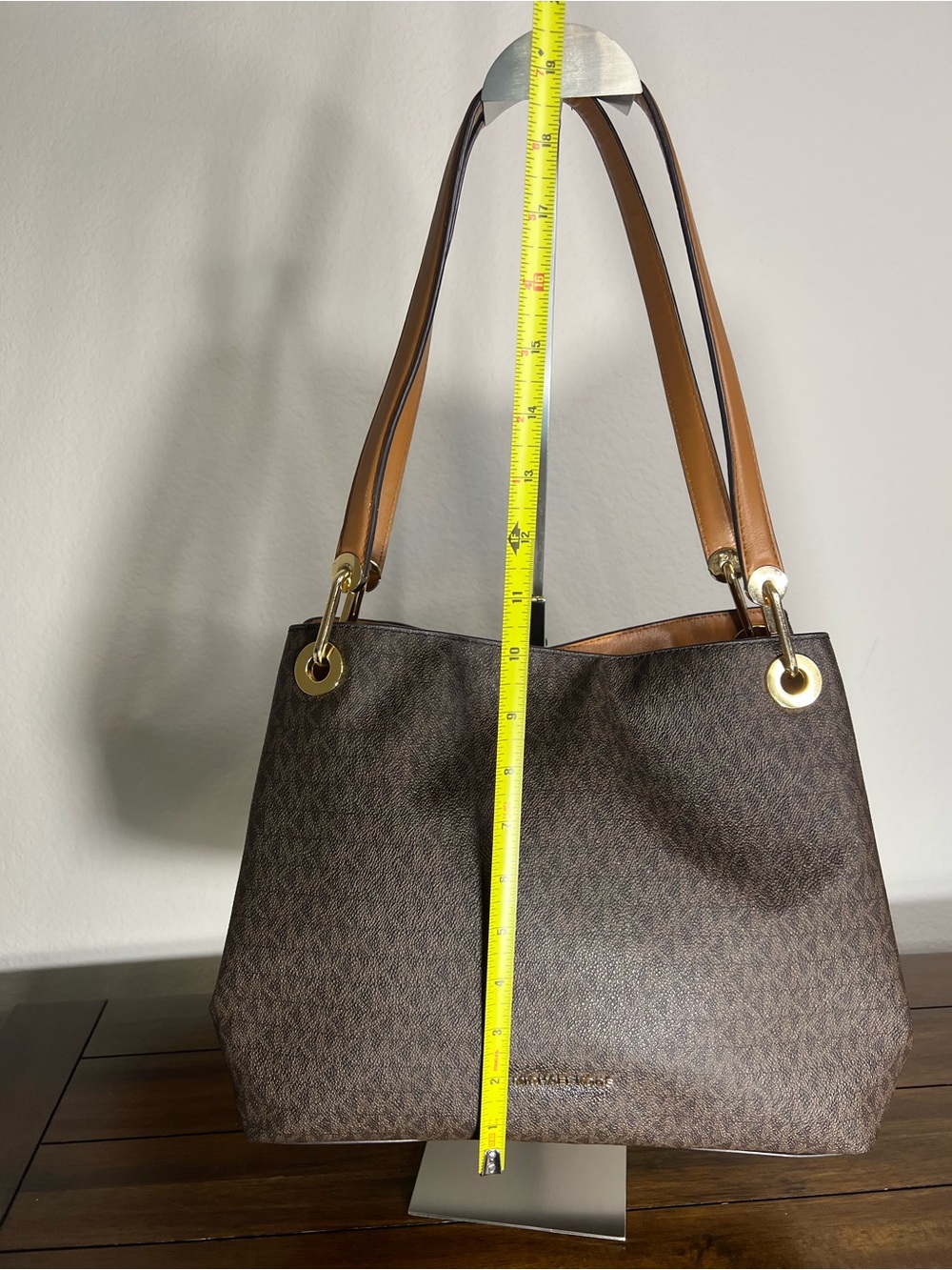 Michael Kors Brown MK Monogram Shoulder Tote with Gold Hardware - Picture 9 of 11